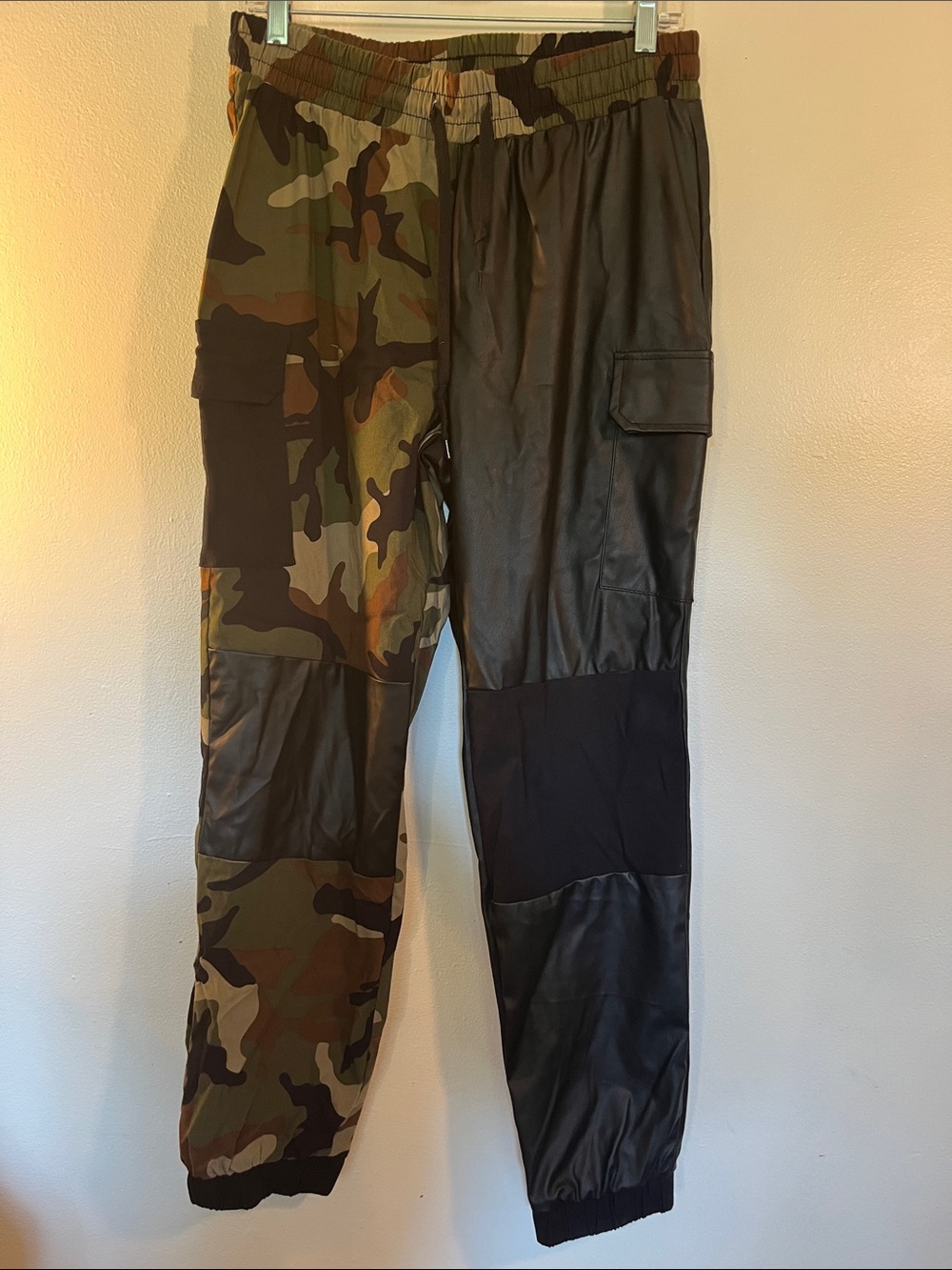 like an angel Camo & Black Patchwork Utility Cargo Pants